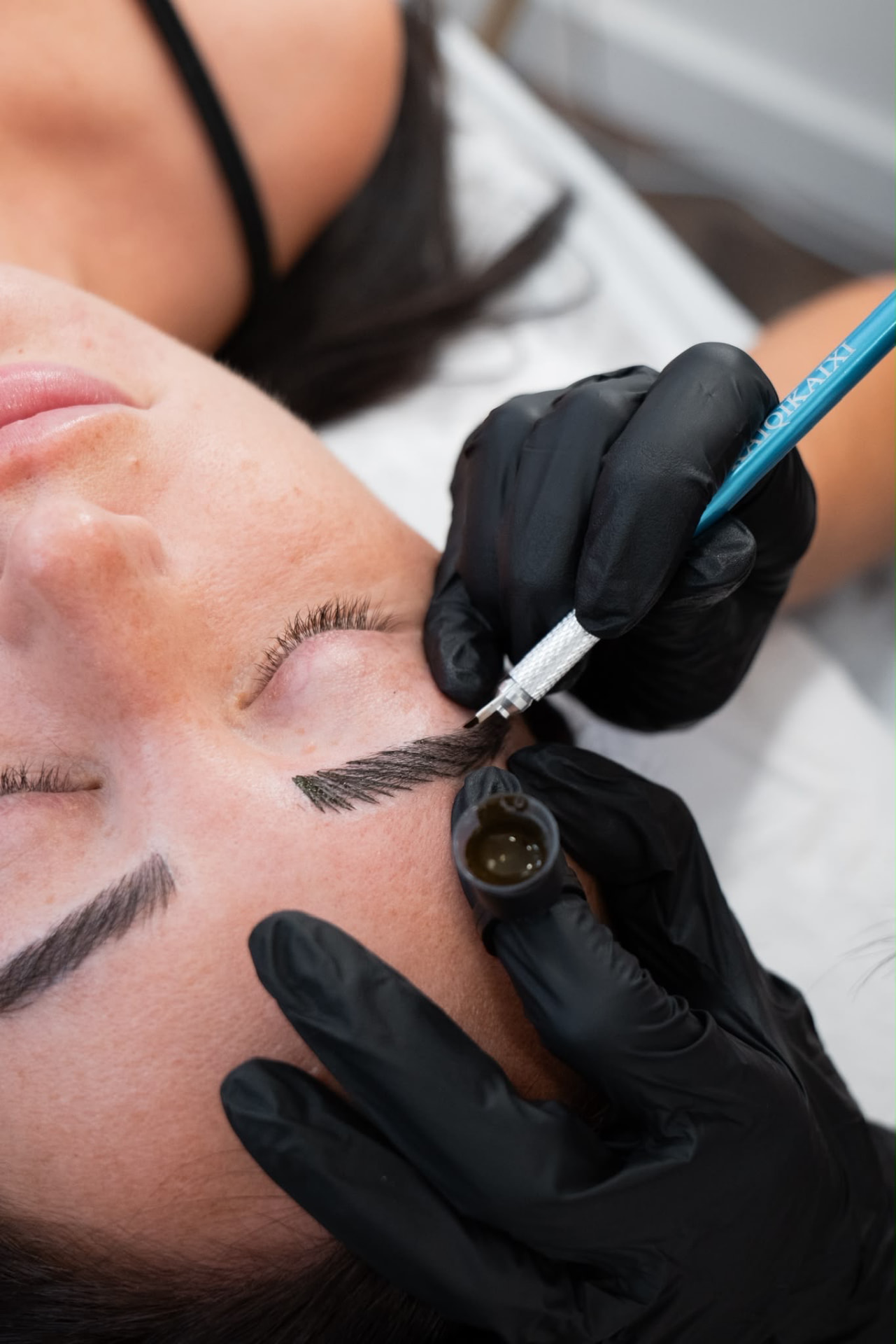Close-up of Microblading being applied